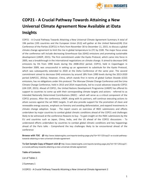 COP21 - A Crucial Pathway Towards Attaining a New Universal Climate ...