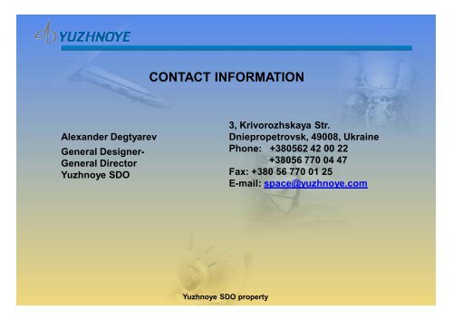 Yuzhnoye SDO - potential joint business activities.ppt [Ð ÐµÐ¶Ð¸Ð¼ ...