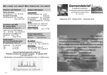 Gemeindebrief - Paul-Gerhardt-Gemeinde Lübeck