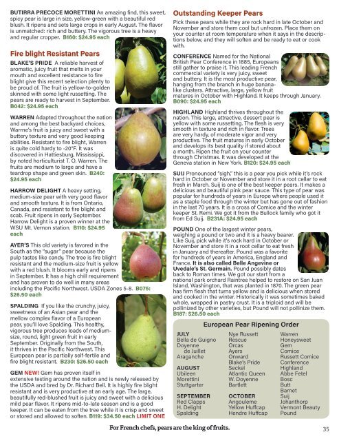 Ayers Pear Pollination Chart