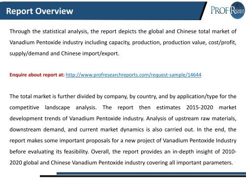 Vanadium Pentoxide Industry, 2015 Market Research Report