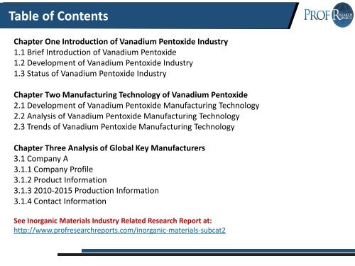 Vanadium Pentoxide Industry, 2015 Market Research Report