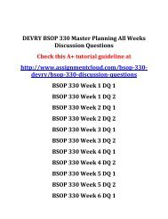 DEVRY BSOP 330 Master Planning All Weeks Discussion Questions