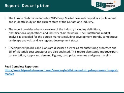 Europe Glutathione Industry Analysis and Overview 2015-2021