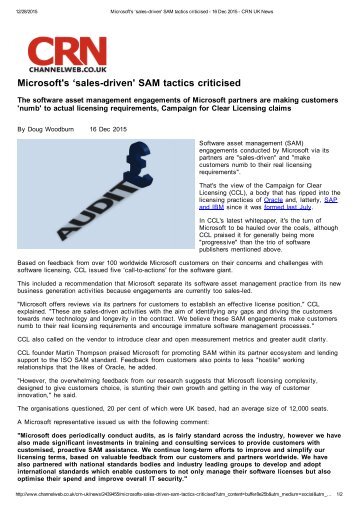 Microsoft's ‘sales-driven' SAM tactics criticised - 16 Dec 2015 - CRN UK News