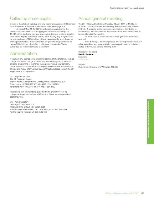 BP Annual Report and Form 20-F 2010