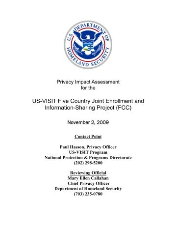 Privacy Impact Assessment US-VISIT Five Country Joint Enrollment ...