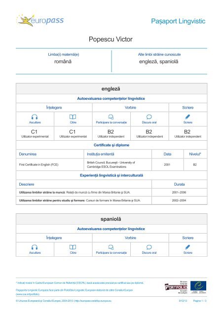 Pasaport Lingvistic Europass