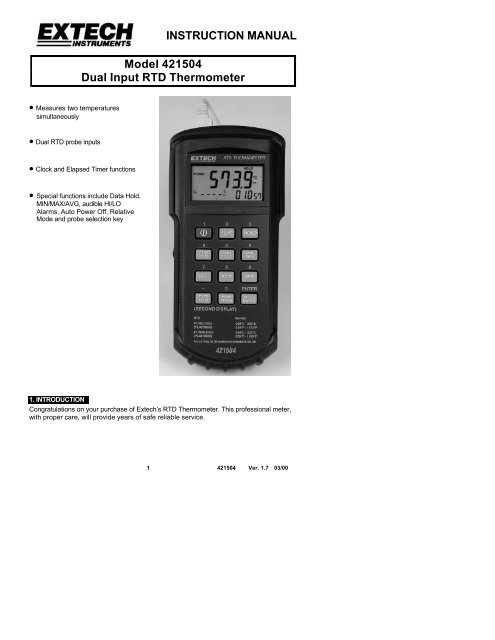 INSTRUCTION MANUAL Model 421504 Dual Input RTD Thermometer
