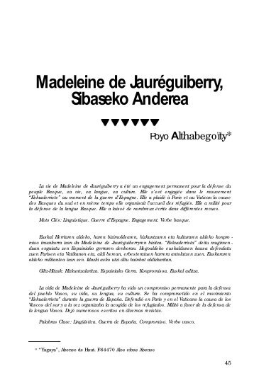 Madeleine de Jauréguiberry, Sibaseko Andere a - Euskomedia