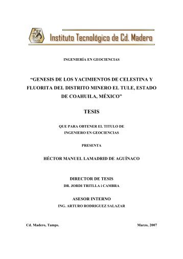 Genesis of the celestite and fluorite ore deposit El Tule, Coahuila, Mexico