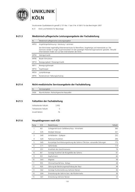 Strukturierter Qualitätsbericht - Uniklinik Köln