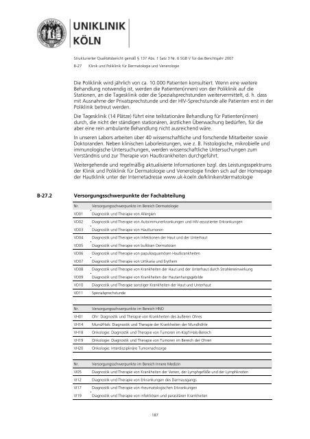 Strukturierter Qualitätsbericht - Uniklinik Köln