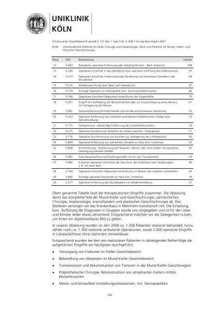 Strukturierter Qualitätsbericht - Uniklinik Köln