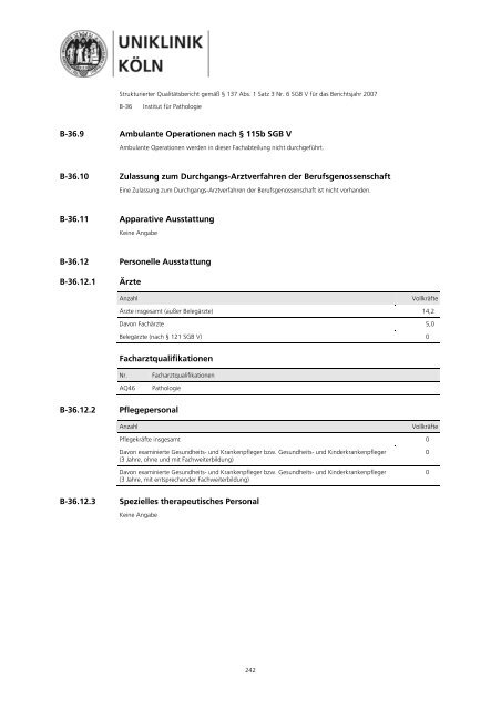 Strukturierter Qualitätsbericht - Uniklinik Köln