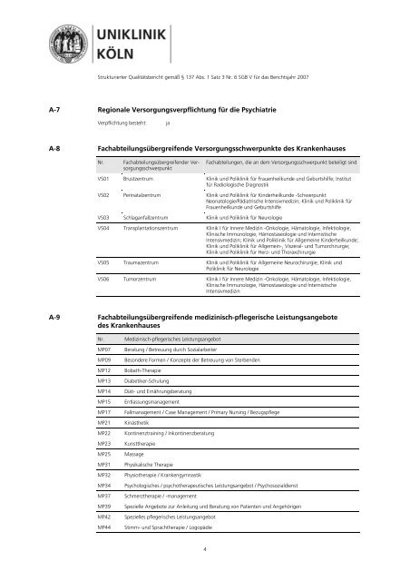 Strukturierter Qualitätsbericht - Uniklinik Köln