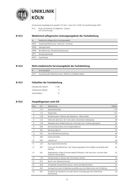 Strukturierter Qualitätsbericht - Uniklinik Köln