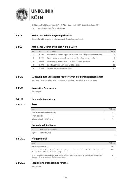 Strukturierter Qualitätsbericht - Uniklinik Köln