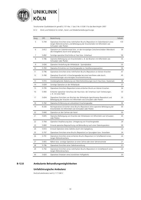 Strukturierter Qualitätsbericht - Uniklinik Köln