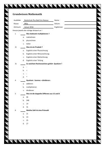 Multiple Choice Grundwissen Mathe