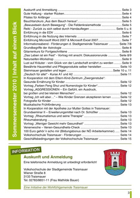 Sommersemester 2010 | Inhalt auf einen Blick