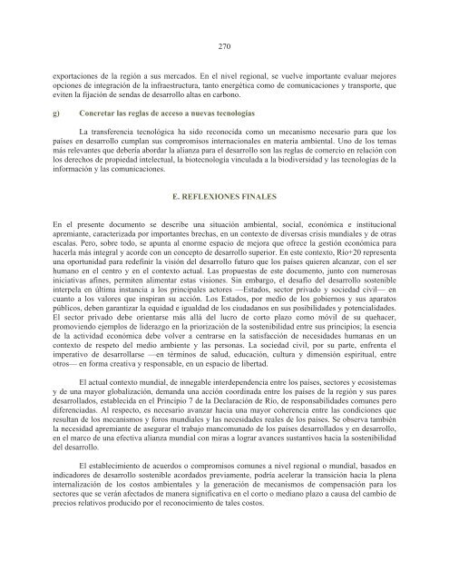 La sostenibilidad del desarrollo a 20 años de la cumbre para la tierra: avances, brechas y lineamientos estratégicos para América Latina y el Caribe