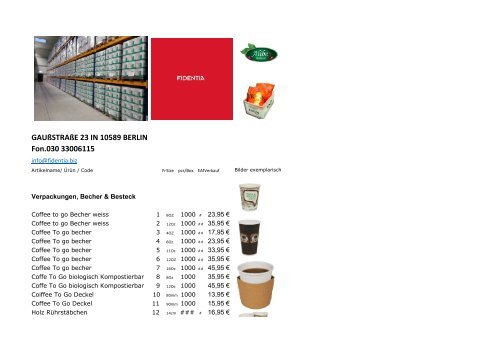 Fidentia Handelsgesellschaft - Produkt Katalog