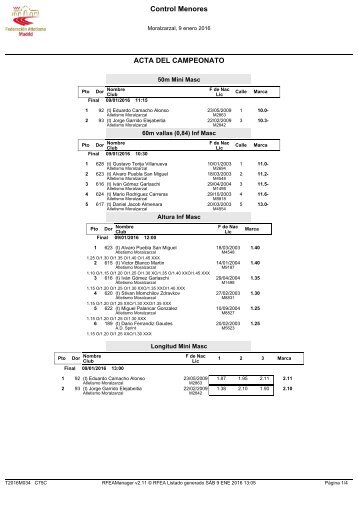 Control Menores ACTA DEL CAMPEONATO