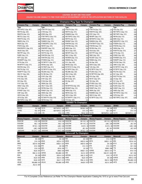 Champion Cross Reference Chart