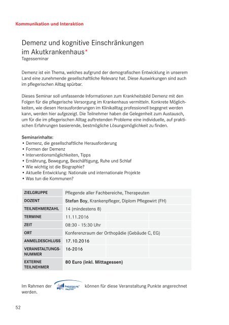 Klinikum Frankfurt Höchst: Kompetenzzentrum Fortbildungsprogramm 2016