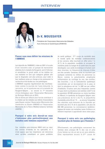 IMMUNITE ET AUTO-IMMUNITE INTERVIEW DU Dr  MOUSSAYER dans le Journal de Biologie Médicale2015