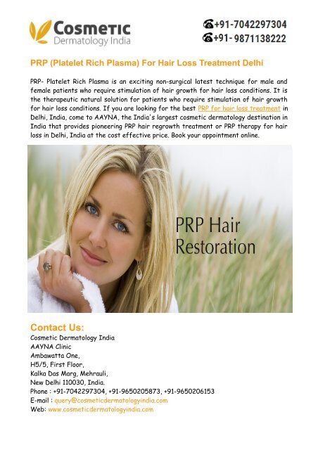 PRP- Platelet Rich Plasma For Hair Loss Treatment Delhi