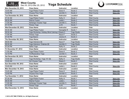 Yoga Schedule West County Life Time