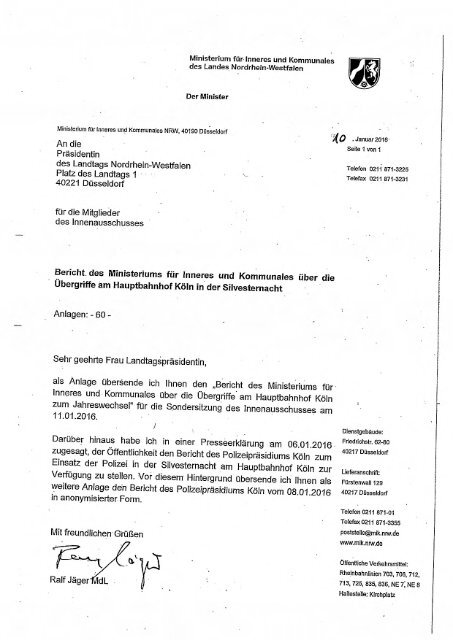 Bericht des NRW-Innenministeriums zur Silvesternacht in Köln