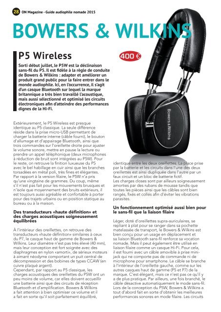 ON Magazine - Guide de l'audiophile nomade 2015