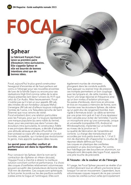 ON Magazine - Guide de l'audiophile nomade 2015