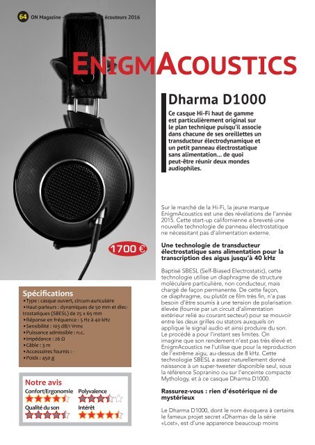 ON Magazine : Guide casques et écouteurs audiophiles 2016