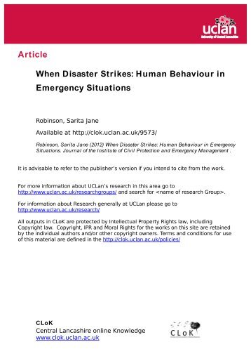 Article When Disaster Strikes Human Behaviour in Emergency Situations