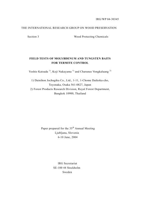 field tests of molybdenum and tungsten baits - IRG. International ...