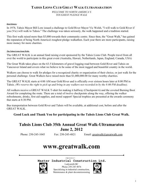 Tahsis Lions Club Great Walk Ultramarathon The Running Room