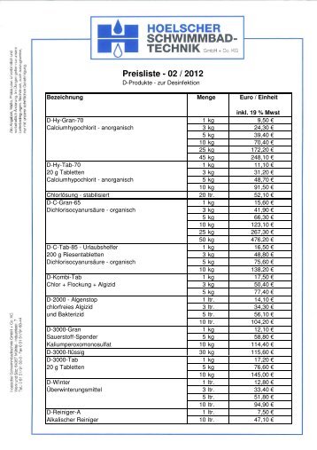 Preisliste - Hoelscher Schwimmbadtechnik GmbH & Co. KG