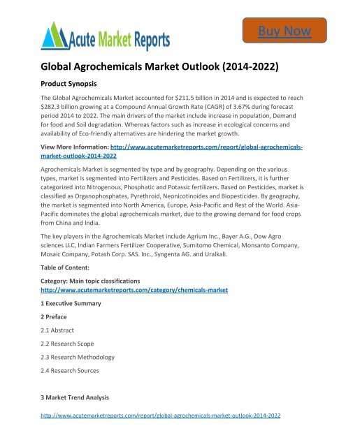 Global Agrochemicals Market 2014 to 2022 Strategies and Forecast Till,: Acute Market Reports