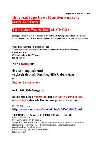 Kundenwunsch: Saetze-Uebersetzungen (deutsch-englisch) fuer Technische Berufe (Automatiker/Mechatroniker / Elektroniker / IT-Systemelektroniker / Industriemechaniker)