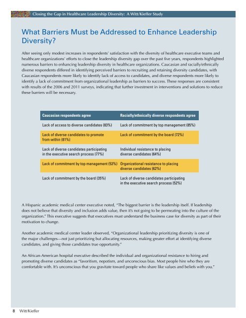 Closing the Gap in Healthcare Leadership Diversity A Witt/Kieffer Study