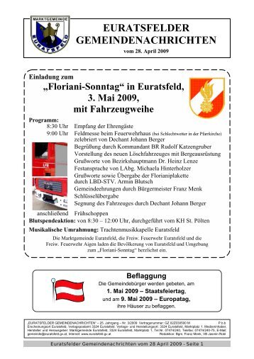 in Euratsfeld, 3. Mai 2009, mit Fahrzeugweihe - Marktgemeinde ...