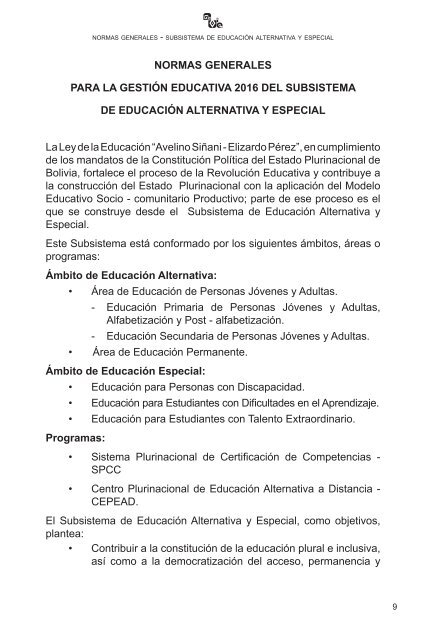 SUBSISTEMA DE EDUCACIÓN ALTERNATIVA Y ESPECIAL