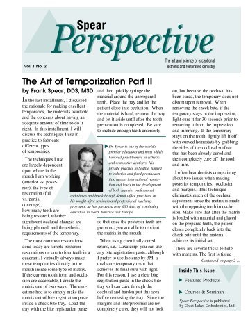 Spear The Art of Temporization Part II - Great Lakes Orthodontics