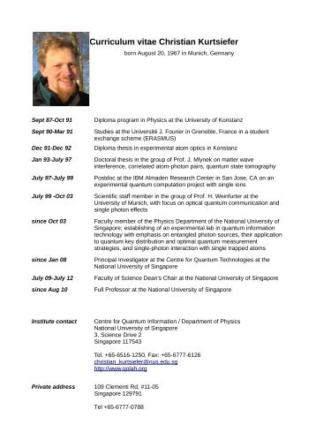 Curriculum vitae Christian Kurtsiefer - Department of Physics
