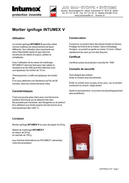 Mortier ignifuge INTUMEX V