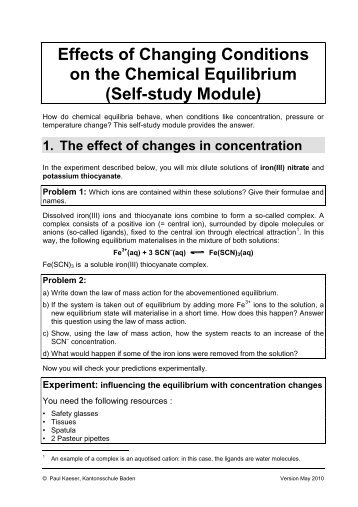 Effects of Changing Conditions on the Chemical Equilibrium (Self ...